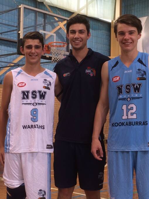 COUNTRY REPS: Jeremy Harding and (right) Riley O’Shannessy played for NSW Country while Darcy Harding (centre)  coached NSW under 18s at the Australian Country Junior Basketball Cup. 
