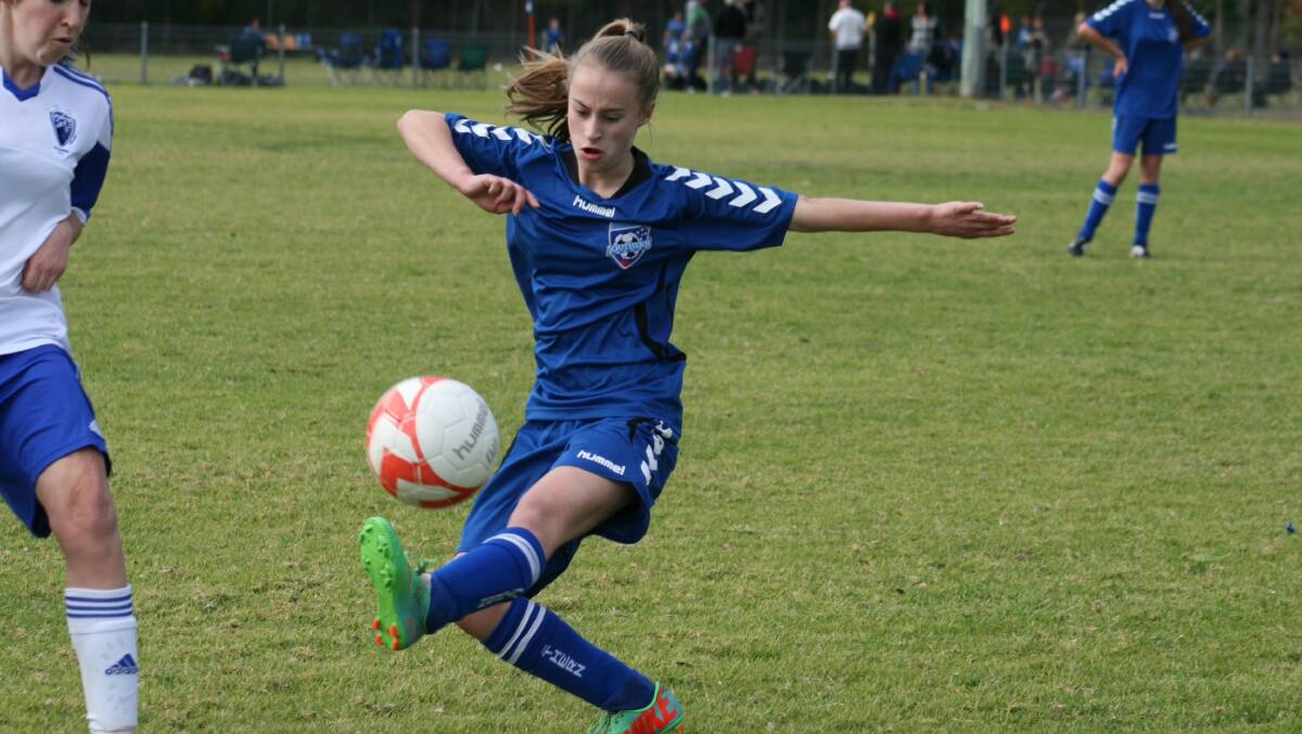 FLY KICK: Mariah Peever tries to control the ball on the weekend. 
