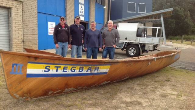 OLD CREW: Former crew of Moruya SLSC Steve Johnston, John Dragisic, Bert Hunt and Peter Connaughton with the Stegbar 3.