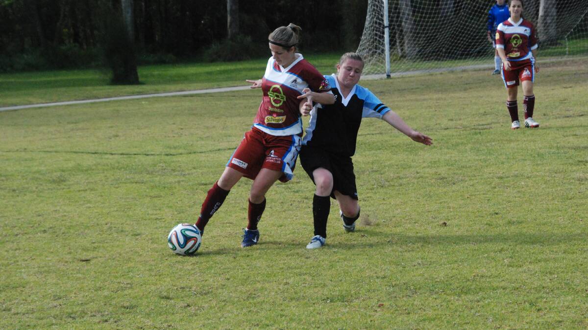 CONTESTED BALL: Clyde United and Moruya Swans all age ladies' teams will clash this weekend. 