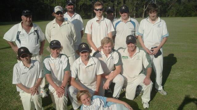 MINOR PREMIERS: Southern Eurobodalla Cricket Club C grade captain (back, from left) Boyd Brennan with Tony White, Scott Sullivan, Ben Potter, Steve Benic, Nathan McDiarmid, Ty Hitchins, (middle) Theodore Turner, Lachlan Brennan, Blake Paul, Alex Filmer-Smith, Simon Hitchins (front) and Justin Hanslow.