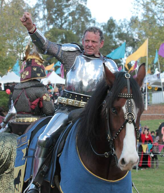 ARMOUR CLAD: Darrell Bossley and Pony after winning a round of jousting. Photo: Eclecstasy.
