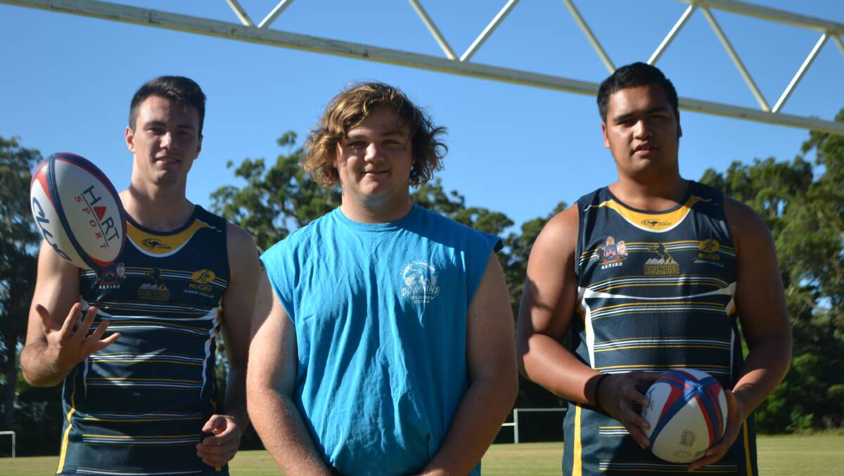 ON THE RISE: Broulee Dolphins juniors Robbie Hogg, James Bundy and Ben Katuke were selected to the Brumbies Academy this season. 