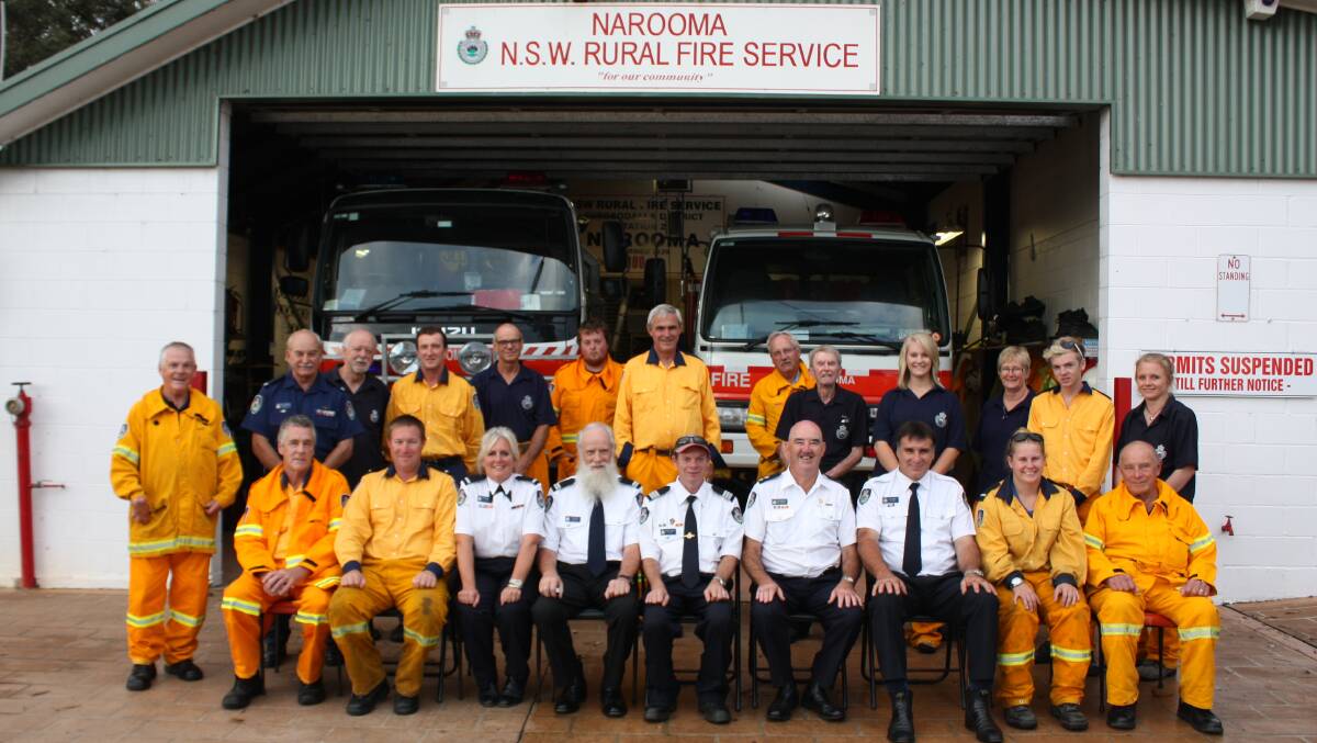 NAROOMA: : The Narooma Rural Fire Brigade celebrated their 75th anniversary with a special dinner on Saturday. Pictured here are most of the members of Narooma Rural Fire Brigade from front left Rhys Kenna, Daniel Bailey, Gilly Kearney, Paul Page, Adrian Cooper, Mick Marchini, Phil Jenkins, Sophie Taylor and Allan Wood. Back from left John Kinkade, Chris Joannides, Austin Farrell, Mick Hooper, Peter Philips, Brodie Dodge, Mick Jardine, Peter Kearney, John Hinds, Ellyn Taylor, Jane Taylor and Eadie Lee. 