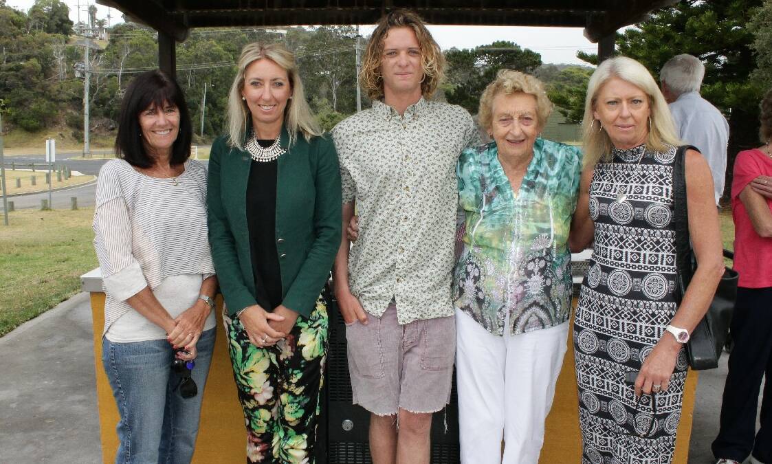 TATHRA: Long-serving volunteer Betty Koellner (second from right) celebrates her public recognition with family at a ceremony this week. Ms Koellner and close friend Kevin Cole have been applauded for a life time of voluntary contribution to the town. 