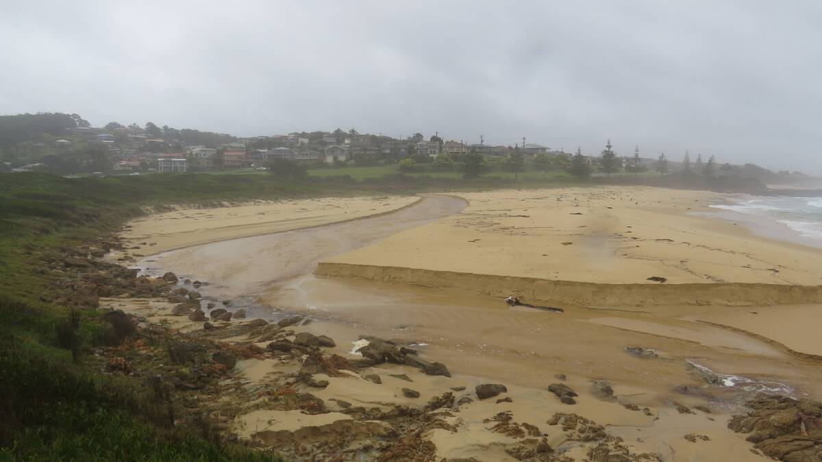NAROOMA: David Andrew on Thursday photographed the new-look Carter’s Beach after flooding rain poured down the gully at Kianga re-sculpting the beach. The Narooma Tuross area recorded 200mm plus over two days.
 
