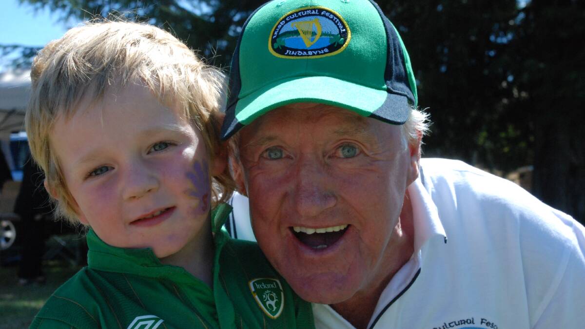 COOMA: Young leprechaun Declan Bewert met an older one at the weekend in the form of John McLoughlin, the organiser of the Irish Cultural Festival at Jindabyne in the Snowy Mountains.   
