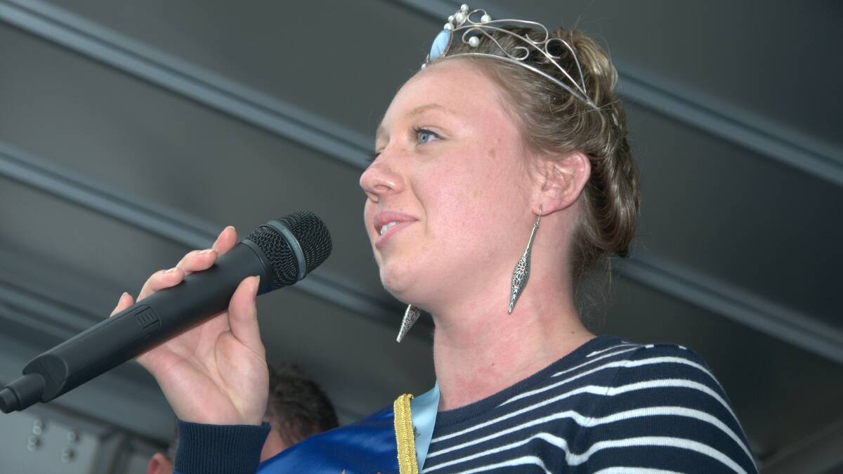 ULLADULLA: Kate Davies speaks to the crowd after being named the 2012 Milton Showgirl. She will miss the weekend’s reunion after starting an engineering internship in Switzerland.
 