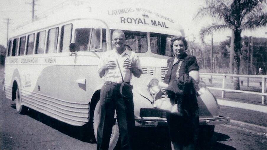 TILBA: Anzac veteran and double amputee Bert Latimer, who was born at Tilba, pictured with his bus, Latimer’s Motor Service Royal Mail. His story will be part of the proposed display after the Tilba ANZAC service this year.
 