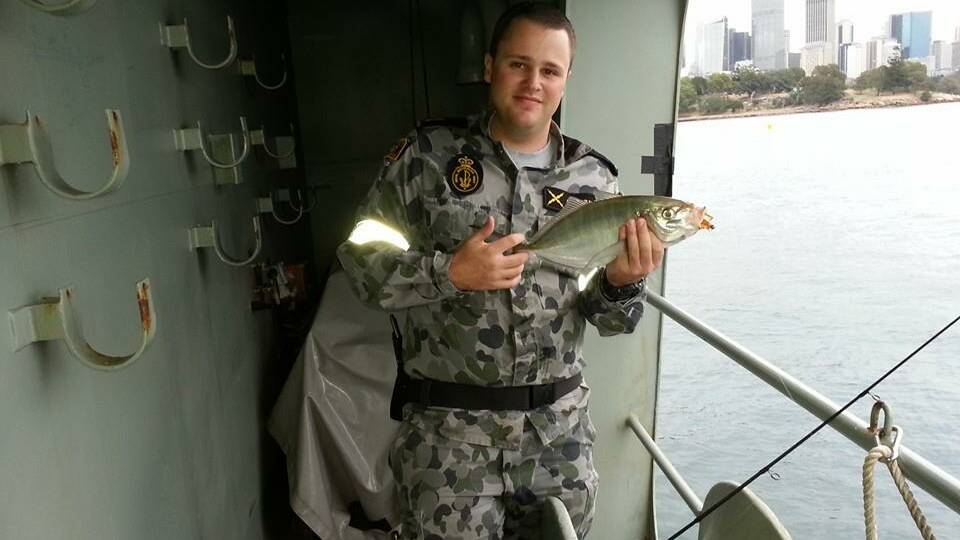 NAROOMA: Able Seaman Owen Gauslaa of Narooma with a nice trevally he caught this week during his time off on board his ship HMAS Stuart, moored at Garden Island, Sydney.
 