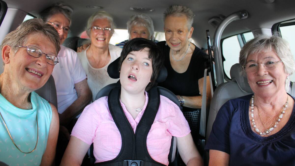 BEGA VALLEY: Joining Colleen Barrett in her new fully converted Kia Carnival are members of the Wyndham Hymn Singers (back row, from left) Nancy Grant, Norma Wright, Colleen’s grandmother Barbara Brand, Andy Cross, (front) Aileen Trezise and Alice Elton. 
 