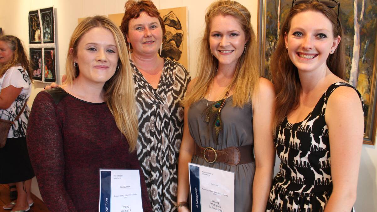 BEGA: International Women's Day scholarship winners Mikayla Larkham and Kieran Hay (with certificates) are congratulated by BVSC's Emma Benton and last year's recipient Siobhan Linehan 