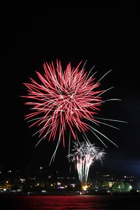 BATEMANS BAY: New Years Eve fireworks on Corrigans Beach as seen from Hanging Rock. Picture: Matt Scott.  