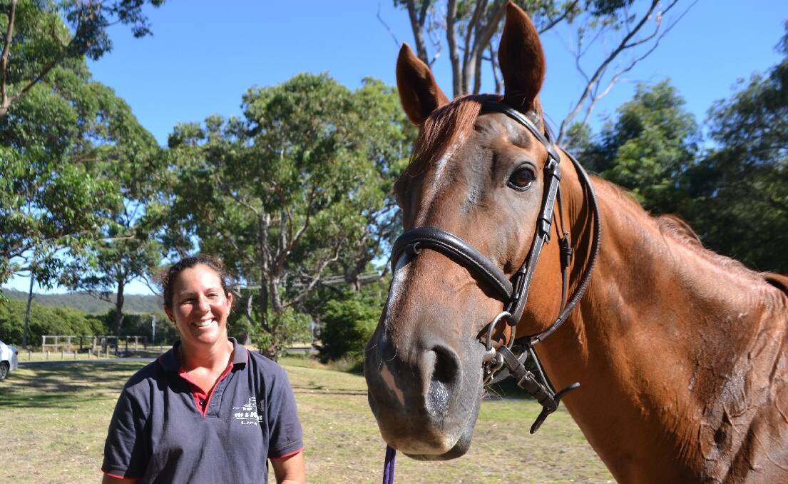 NAROOMA: Narooma showjumper Sandra Kenny and her horse Alando, better known as “Ed”, who is still recovering from injury. She will jump on another horse at this weekend’s Eurobodalla Show at Moruya. 
 