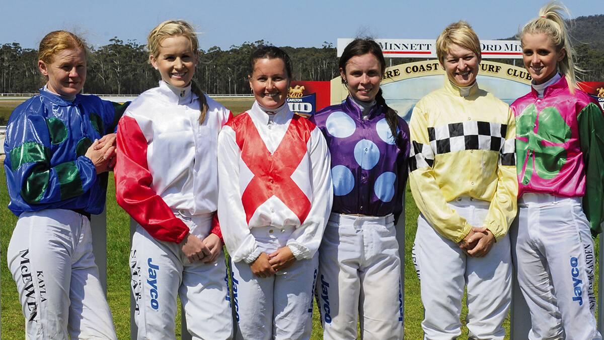 KALARU: Female jockeys who regularly race at the Sapphire Coast Turf Club are (from left) Kayla McEwen, Kristen Smart, Shelley Walsh, Natasha Winton, Lauri Wray and Amy Van Der Sanden. This weekend is the turf club’s first two-day carnival which will feature a massive field of trainers and jockeys across the 14 race card. 
 