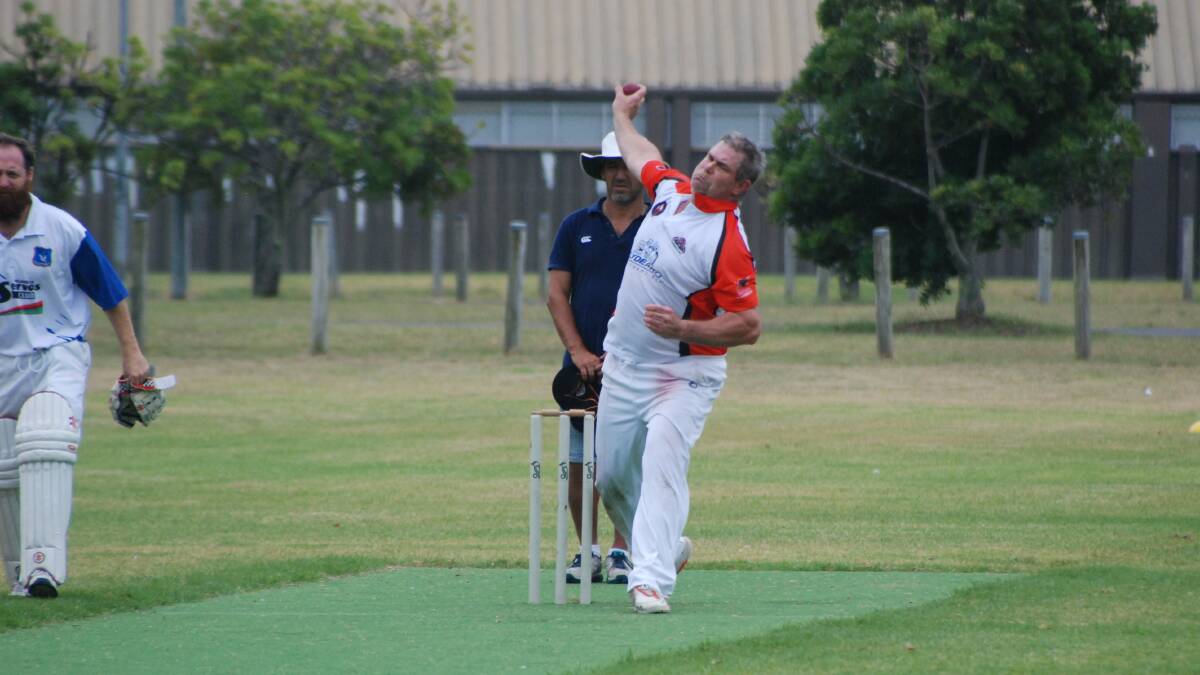 BATEMANS BAY: Mick Smart hurls a delivery down the pitch against Ulladulla United at Hanging Rock on Saturday. 