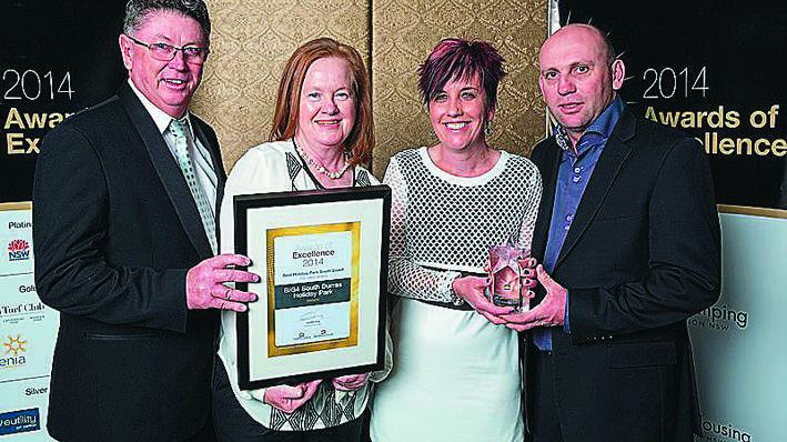 BIG4 South Durras Holiday Park owners Ken and Rene Buckley and manager Leah Adams and her husband Steve Adams with the award.