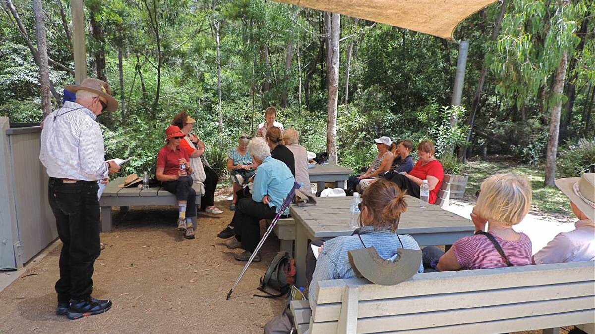 A tour group from the National Arboretum in Canberra enjoys a break during a walk through the award-winning Eurobodalla Regional Botanic Gardens. This Sunday the monthly free guided walk will commence from the Visitors Centre at 11am.