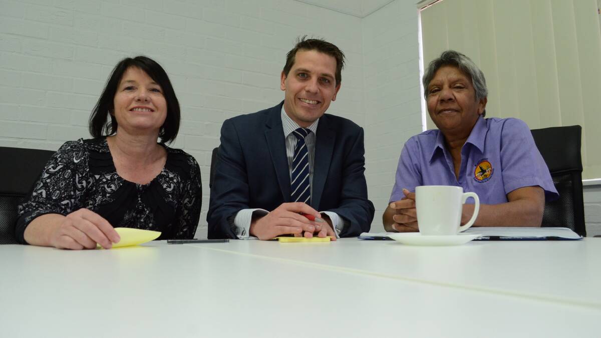 ROBUST DISCUSSION: Candidate for Bega Leanne Atkinson, opposition spokesman for education Ryan Park and Betty Connelly from the Katungal Aboriginal Medical and Community Service met on Monday.