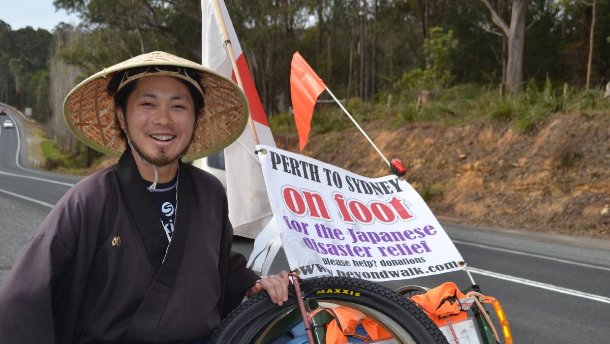 HOME STRETCH: Yuuichi Iwata is currently passing through the Eurobodalla on his epic charity walk