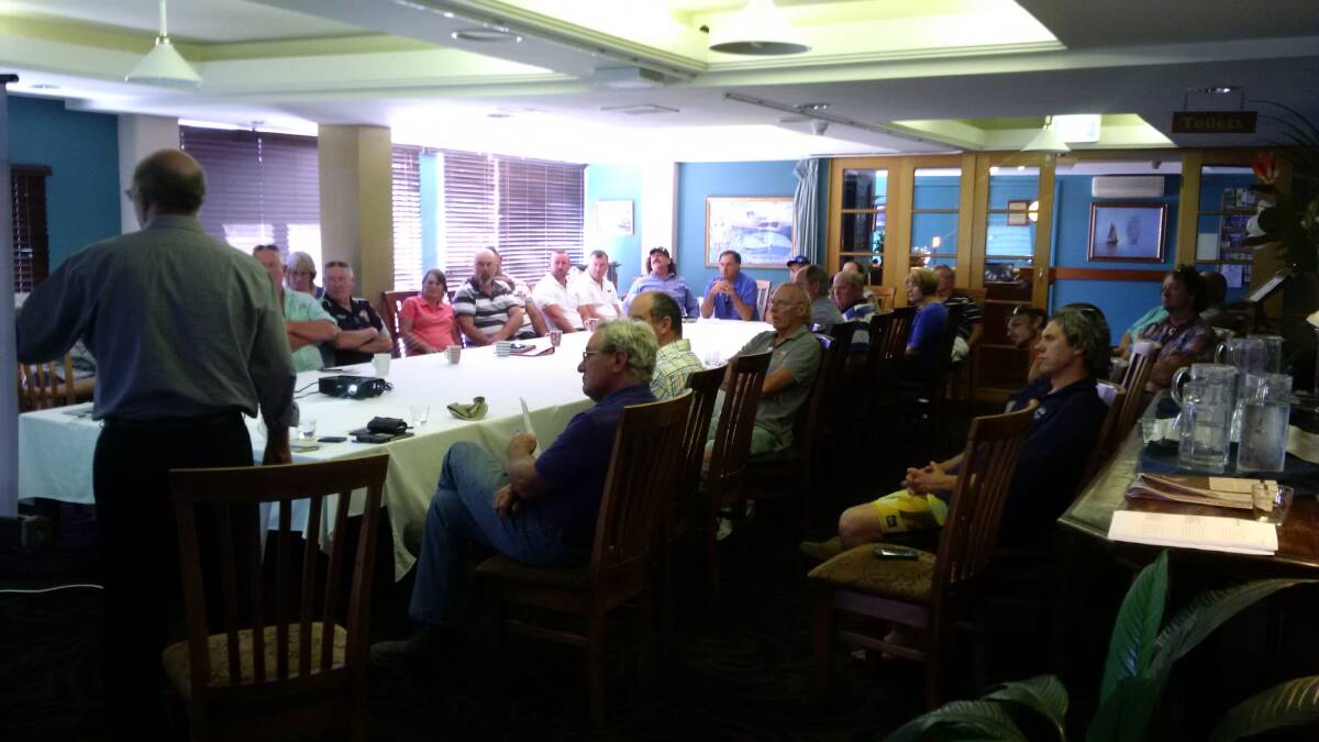 Incoming Chairman David Trebeck presents to South Coast oyster farmers during a recent commercialisation meeting.