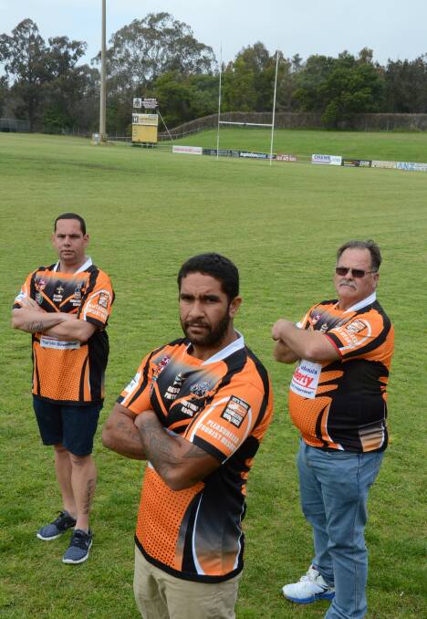 TRYING TIMES: Batemans Bay Tigers Shane Chatfield, captain/coach Mason Harrison and president John McAlister want more clubs to unite against domestic violence.
