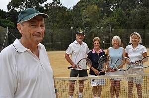 SAVE OUR COURTS:  Malua Bay Tennis Club president Barry Brown with members Murray Sheil, Jean Thomson, Alison Powell and Christine Sheil.