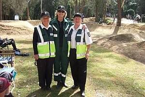 HELPING HAND:  St Johns Moruya division volunteers Norma Watkins, Nita Gorzalka and Jean Fielden help-out at a local BMX event.