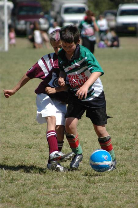 FOOTBALL FUTURE: Eurobodalla junior soccer players such as Jay Gadsden (with ball) and Chad Heycox, pictured here in the under 11s grand final at Captain Oldrey Park on Sunday, are set to benefit from changes to junior soccer rules in 2009.