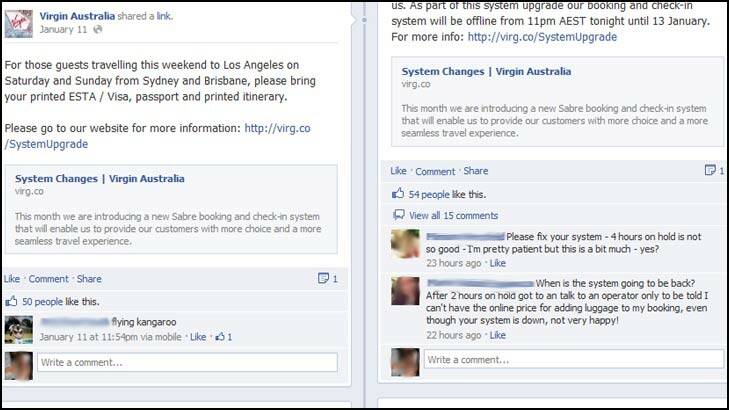 A screen grab from the Virgin Australia Facebook page