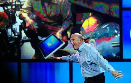 Is it a bird? Is it a plane? No, it's Microsoft chief executive Steve Ballmer at the opening Microsoft keynote at the Consumer Electronics Show.