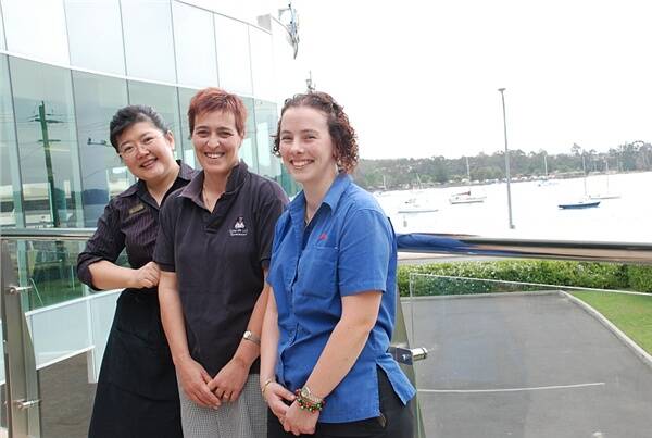 GETTING READY:  Batemans Bay Soldiers Club waitress Rita Wang, chef Lucy Kelland and Kmart Batemans Bay store customer service manager Karen Surry will brush up on their customer service skills ahead of the arrival of a cruise ship in Batemans Bay next month.