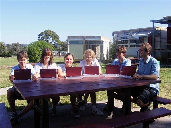 SWITCHED ON:  Moruya High School’s technician Hans Nagel discussing the features of the new laptops with year 9 students Felix Ziergiebel, Frankie Coen, Elen Welch, Katie Holder and Tyler Adams.