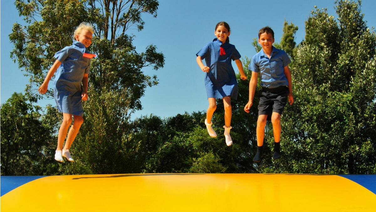 ULLADULLA: St Mary’s students Lily Windward, Monique Mathieson and Jarrah Treweek were excited to try the Kangaroo Jumper at the school and all agreed it was great fun.
