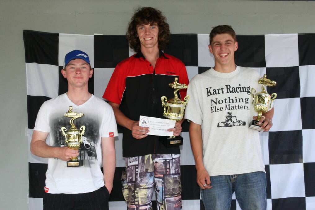 PODIUM PLACES: In the clubman light class, William Lucas finished in first place (centre), second went to Mitchell Gatenby (right) and third place went to Matthew Southwell (left). 