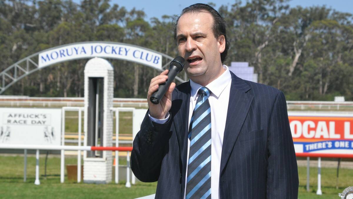 GREAT MOMENT: Racing NSW chief executive Peter V’landys addresses the Moruya crowd on Saturday. PHOTO: Dean Benson.