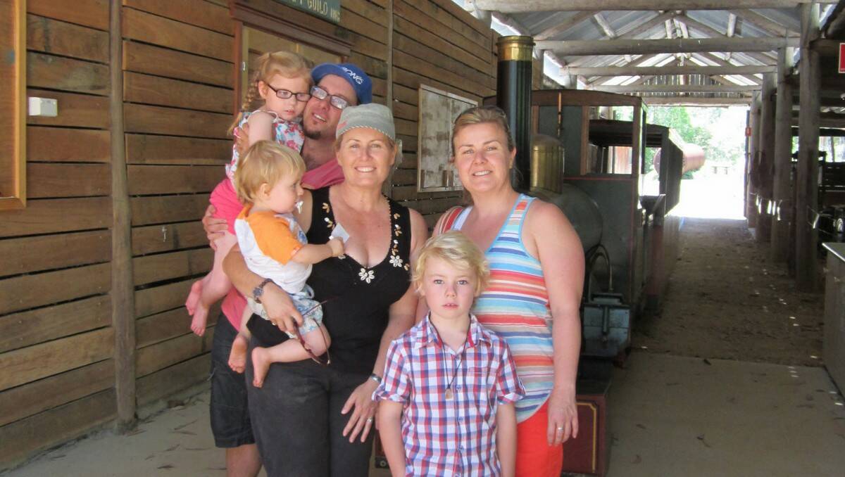 GREAT TIME: Adam and Natalie Palmer with their children Lara (five) Noah (seven) and Luke (two), along with Natalie’s sister Merrilyn, enjoying their visit to Old Mogo Town.