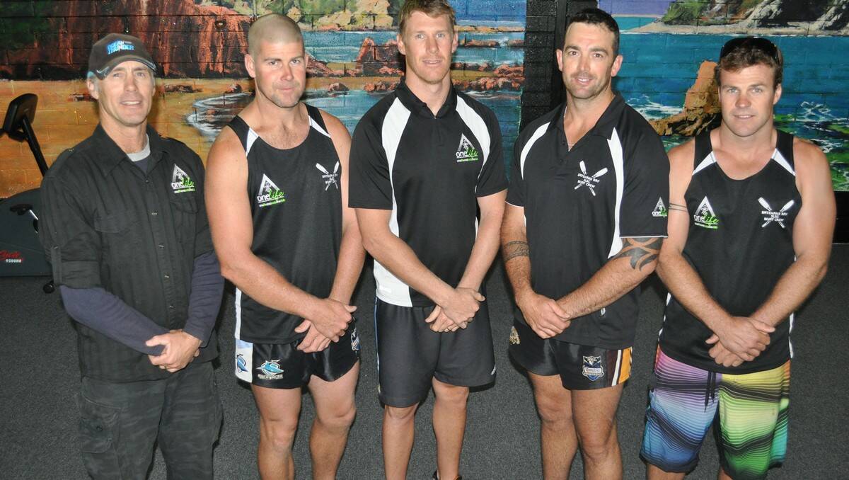 OPEN MEN’S: Neil Innes (sweep/coach), Brian Stephenson, Brendan Ellis, Wayne Coppin and Mick Bellette on Monday, still pumped up after their world title glory in Adelaide last week.