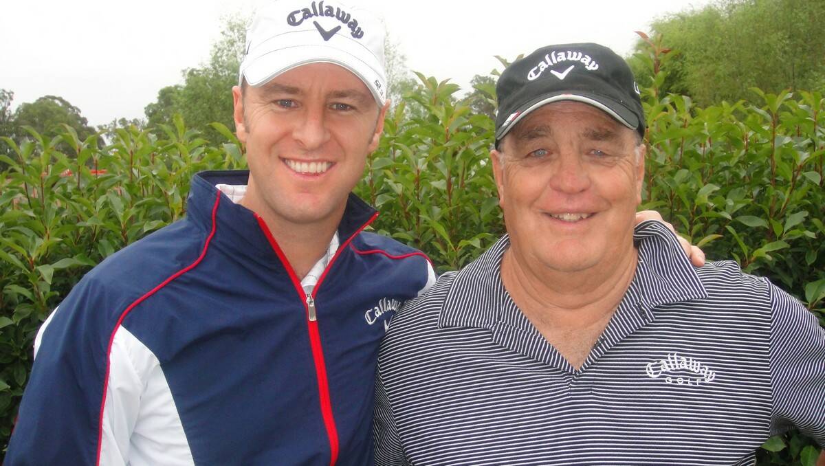 FATHERLY FUN: Former Tuross Head man and now professional golfer Brendan Jones with his father Trevor at the Tuross Head Country Club last week.