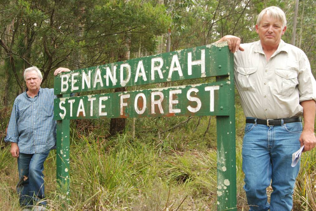DON’T SHOOT: South Durras conservationist John Perkins (right) and former National Parks Association executive officer Noel Plumb aren’t happy about the reintroduction of recreational hunting in state forests such as Benandarah.