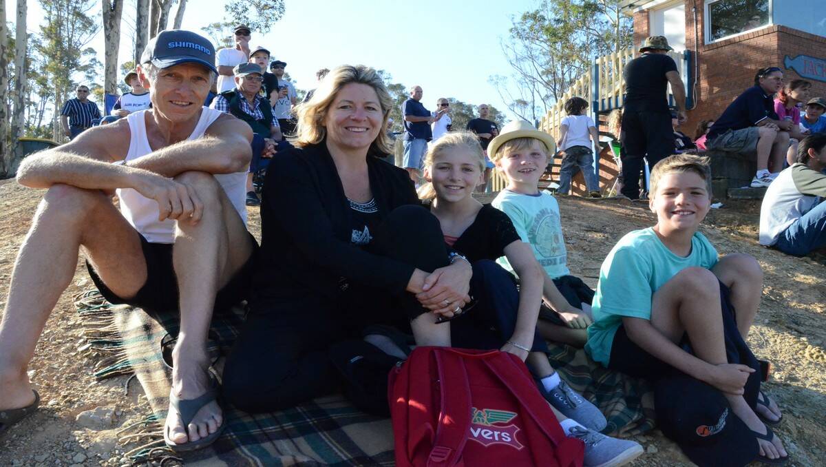 Kim, Lyn and Jordan Parkinson were visiting from Canberra, pictured with Ollie Immens and James Parkinson of Moruya Heads at the Moruya Speedway.