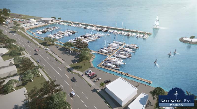 LONG TIME COMING: An artist’s impression of the Batemans Bay Marina following its redevelopment. Construction is set to start on the first stage of the project on November 1.