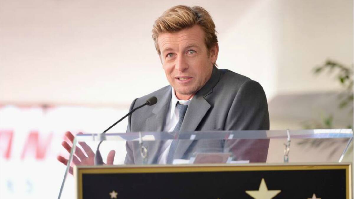 Simon Baker speaks after receiving a star on the Hollywood walk of fame.