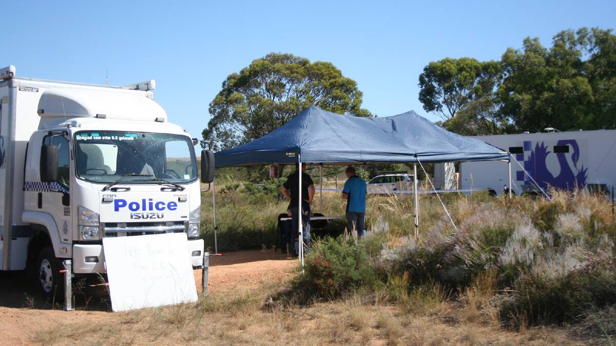 Police Special Crime Squad and forensic team have set their mobile units on the property under investigation which is about 10 kms east of Badgingarra townsite close to the primary school.  Photo Merrel Pond.