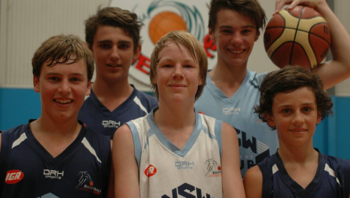 ALL SMILES: Jeremy Harding, Riley O’Shannessy, James Gunson, Riley Van Dyk and Lockie Armstrong returned from their week of representative basketball with new skills to focus on for the upcoming NSW representative basketball season.