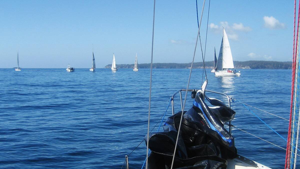 STALLED: The Batemans Bay Sailing Club fleet lies becalmed before the start of the pentastar race on Sunday.