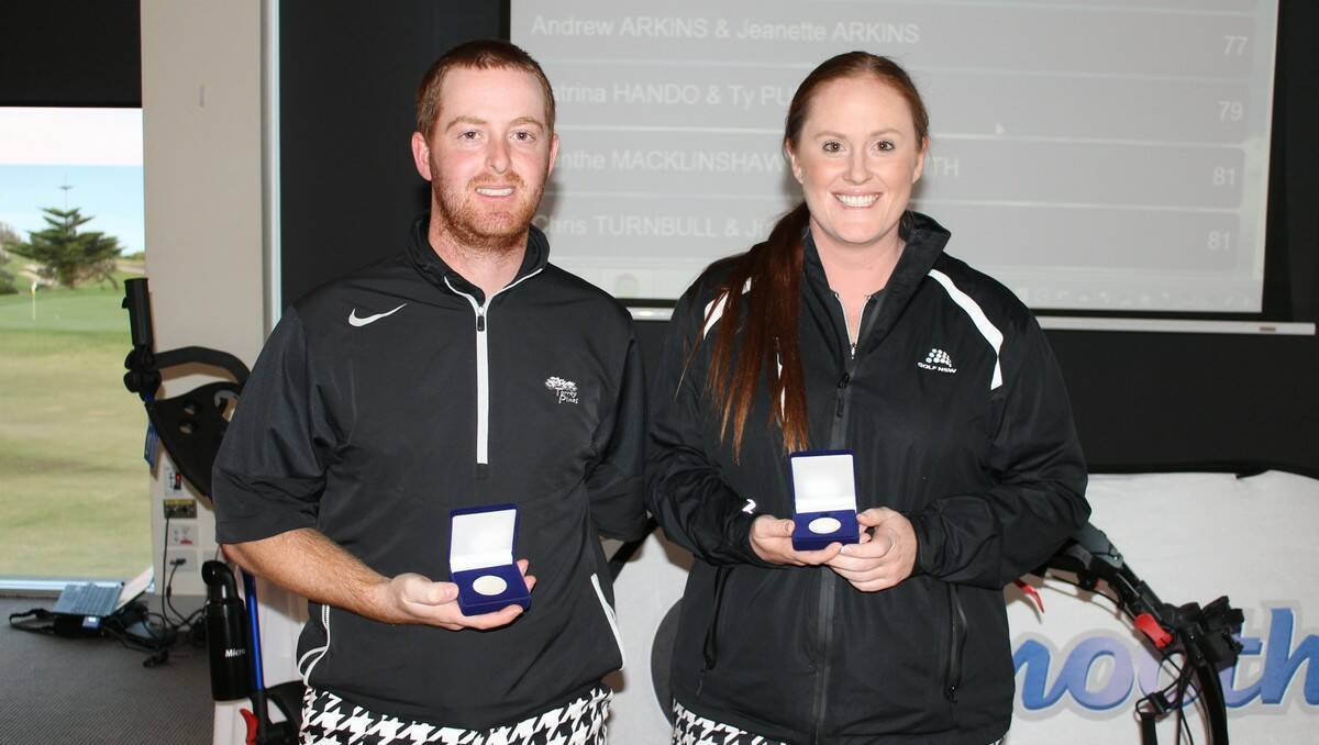 KAYNE’S WORLD: Kayne Carmichael and Olivia Wilson with their winners’ medals after the NSW mixed foursomes championships on the weekend. PHOTO: www.golfnsw.org.