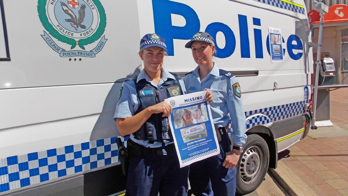 BOMBALA: Constable Aplin and Senior Constable Rackley are amongst the NSW Police personnel in Bombala following the announcement of a substantial reward for information that   may assist in the case of missing person, Sylvia Pajuczok.