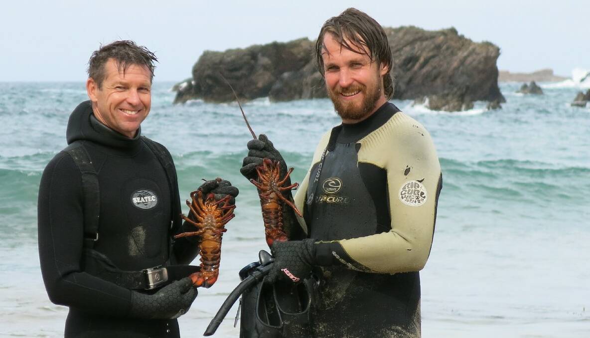 NAROOMA: Lobster expert David Crass takes host Paul West diving for lobster at a secret location not far from the River Cottage Australia farm. Photo courtesy Foxtel/The LifeStyle Channel