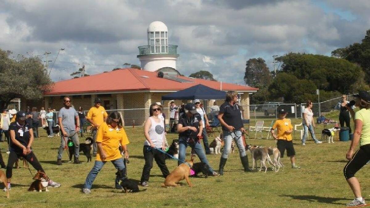 NAROOMA: Another successful Tailwagger’s Walk was organised at Narooma by the Animal Welfare League Eurobodalla branch. Aerobics instructor Kerry Markham warms up the two-  legged and four-legged walkers before the start.